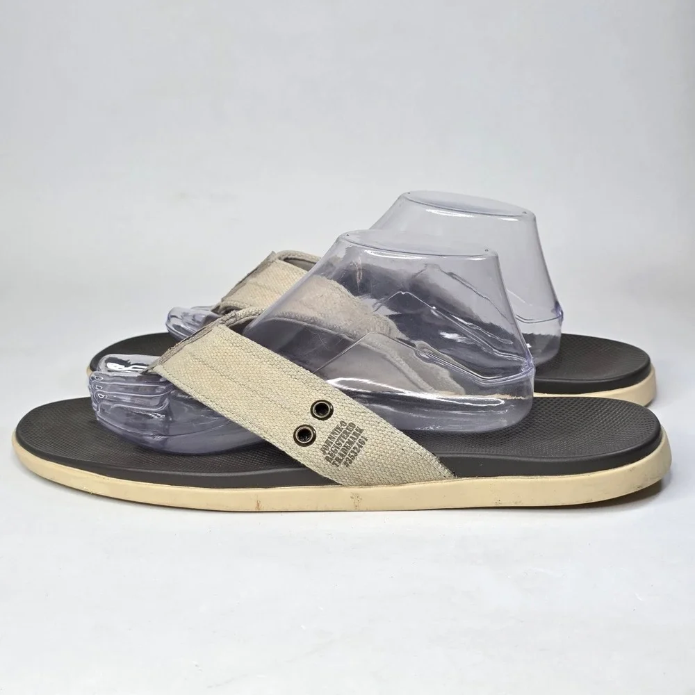 Johnnie-O Portside Mens Khaki Tan Brown Textile Flip Flop Sandals Size 13 M Shoe
